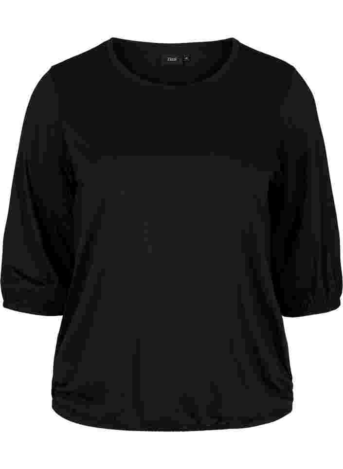 Plain blouse with 3/4 sleeves, Black, Packshot image number 0