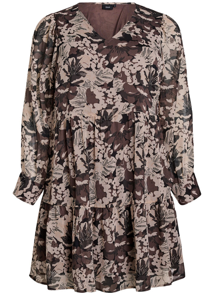 Short A-line dress with floral print, Black, Packshot image number 0