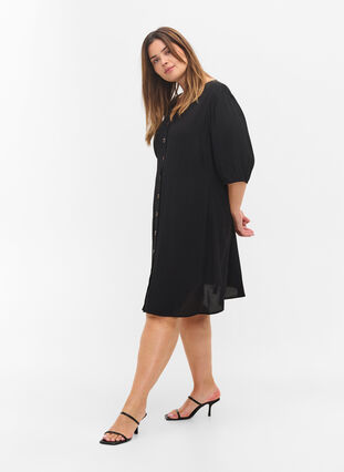 Dress with buttons and 3/4 sleeves, Black, Model image number 2