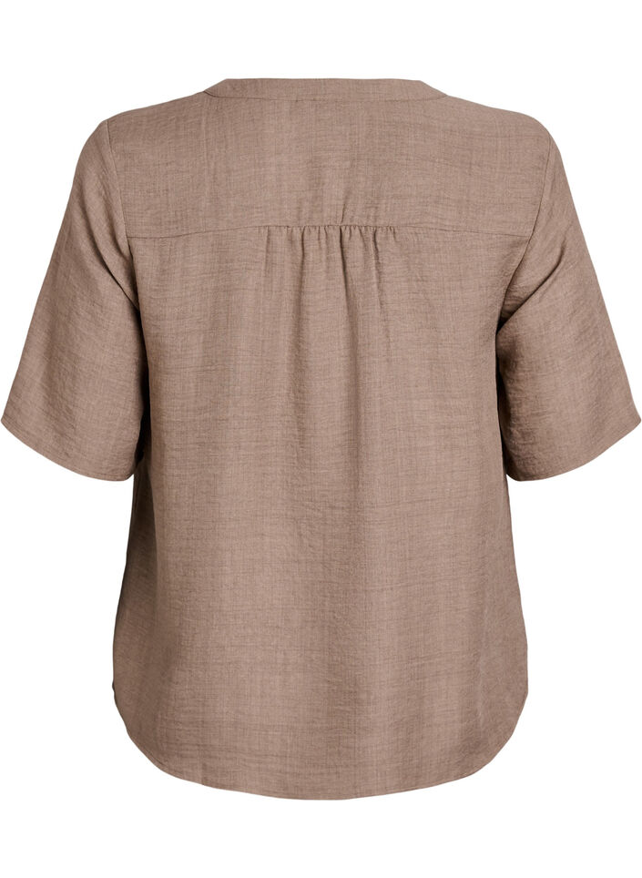 V-neck shirt blouse with short sleeves, Brown, Packshot image number 1