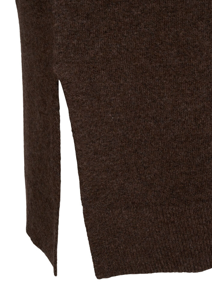 Long-sleeved knitted dress with V-neck, Brown, Packshot image number 3