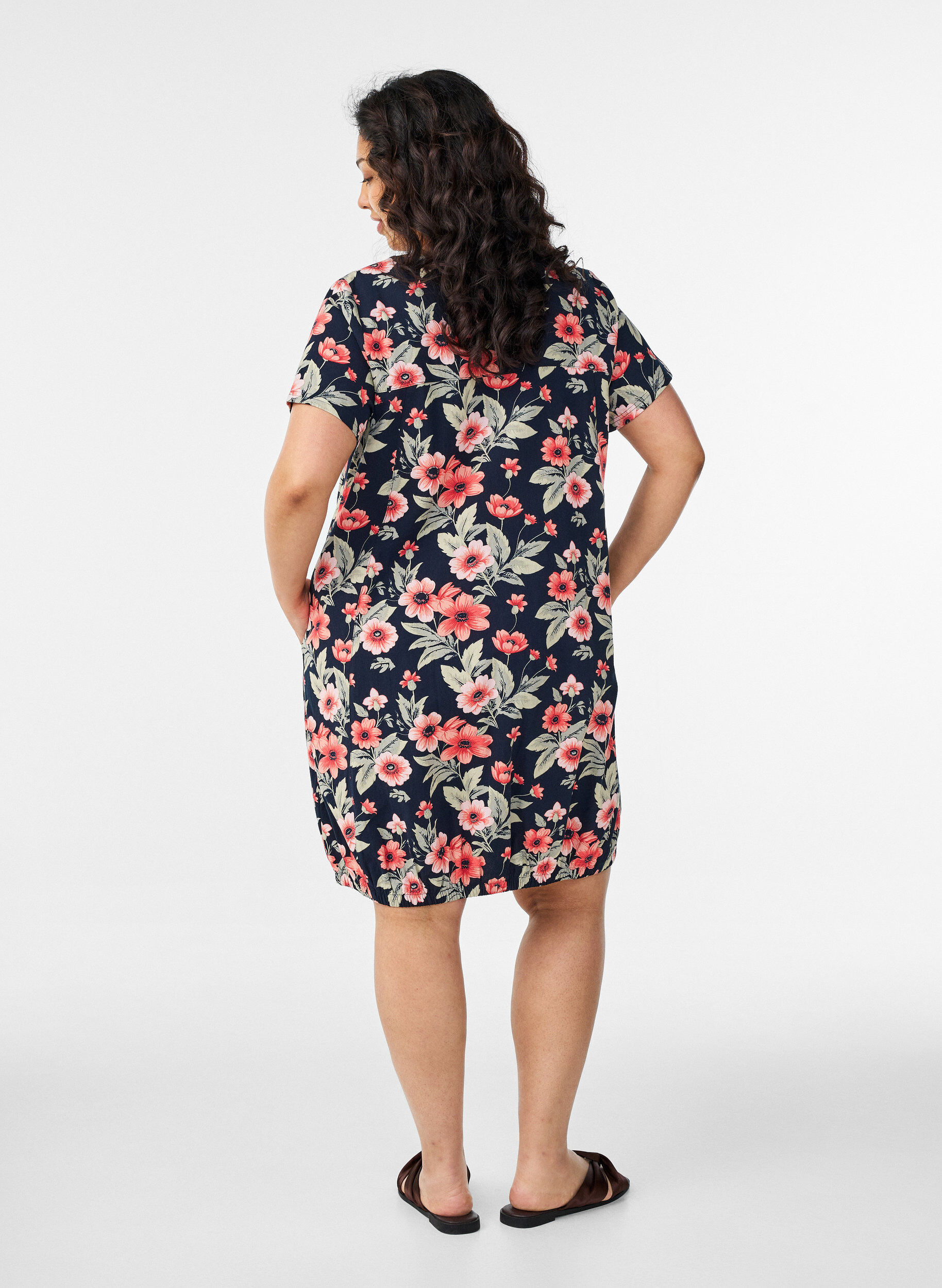 ZizzifashionShort-sleeved cotton dress with print, Blue, Model image number 2