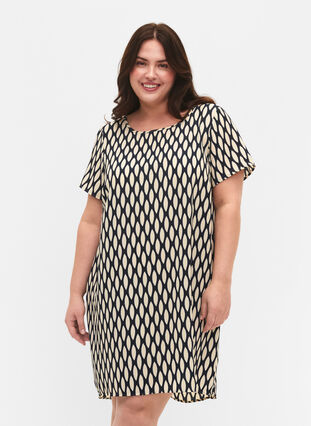 Dress with print and short sleeves, Oval AOP, Model image number 0