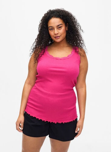 Top with lace trim, Pink Peacock, Model image number 0