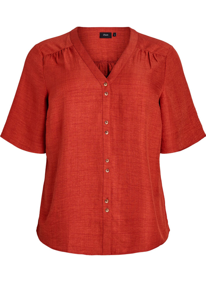 V-neck shirt blouse with short sleeves, Red, Packshot image number 0