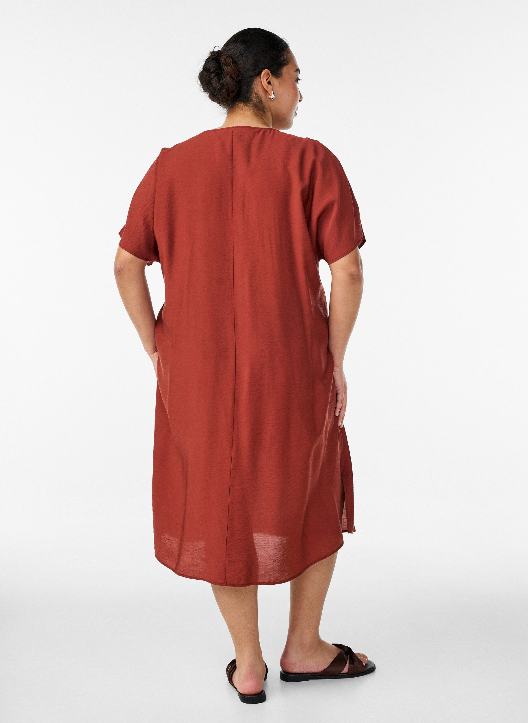 ZizzifashionV-neck dress in viscose, Red, Model image number 2