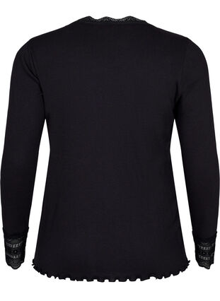 Long-sleeved blouse with lace details, Black, Packshot image number 1