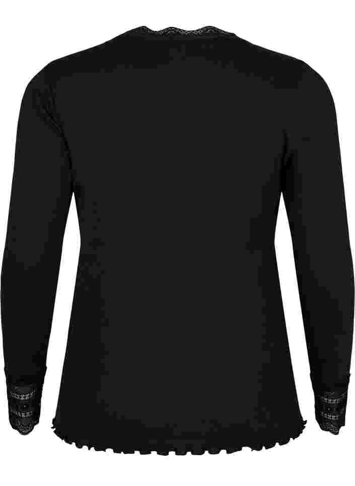 Long-sleeved blouse with lace details, Black, Packshot image number 1