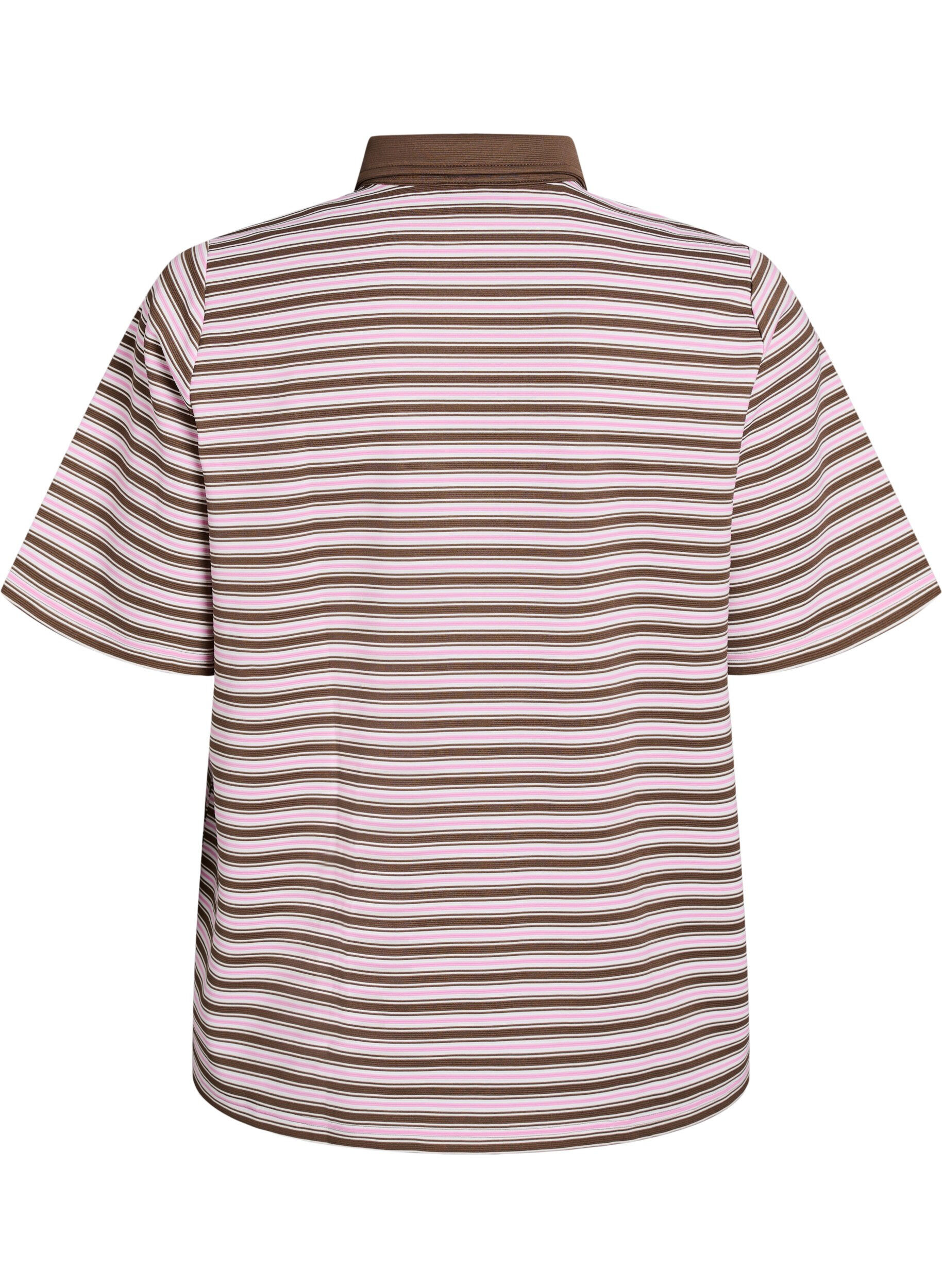 Zizzifashion Striped polo shirt with short sleeves and buttons, Brown, Packshot image number 1