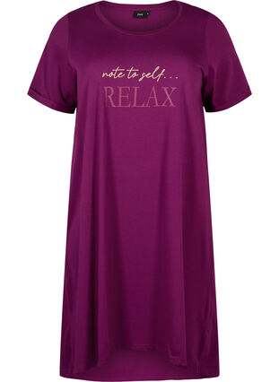 Short-sleeved nightgown in organic cotton, Dark Purple Relax, Packshot image number 0