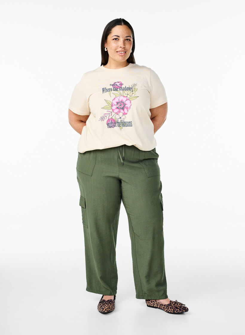 Cotton T-shirt with print, Beige, Model image number 1