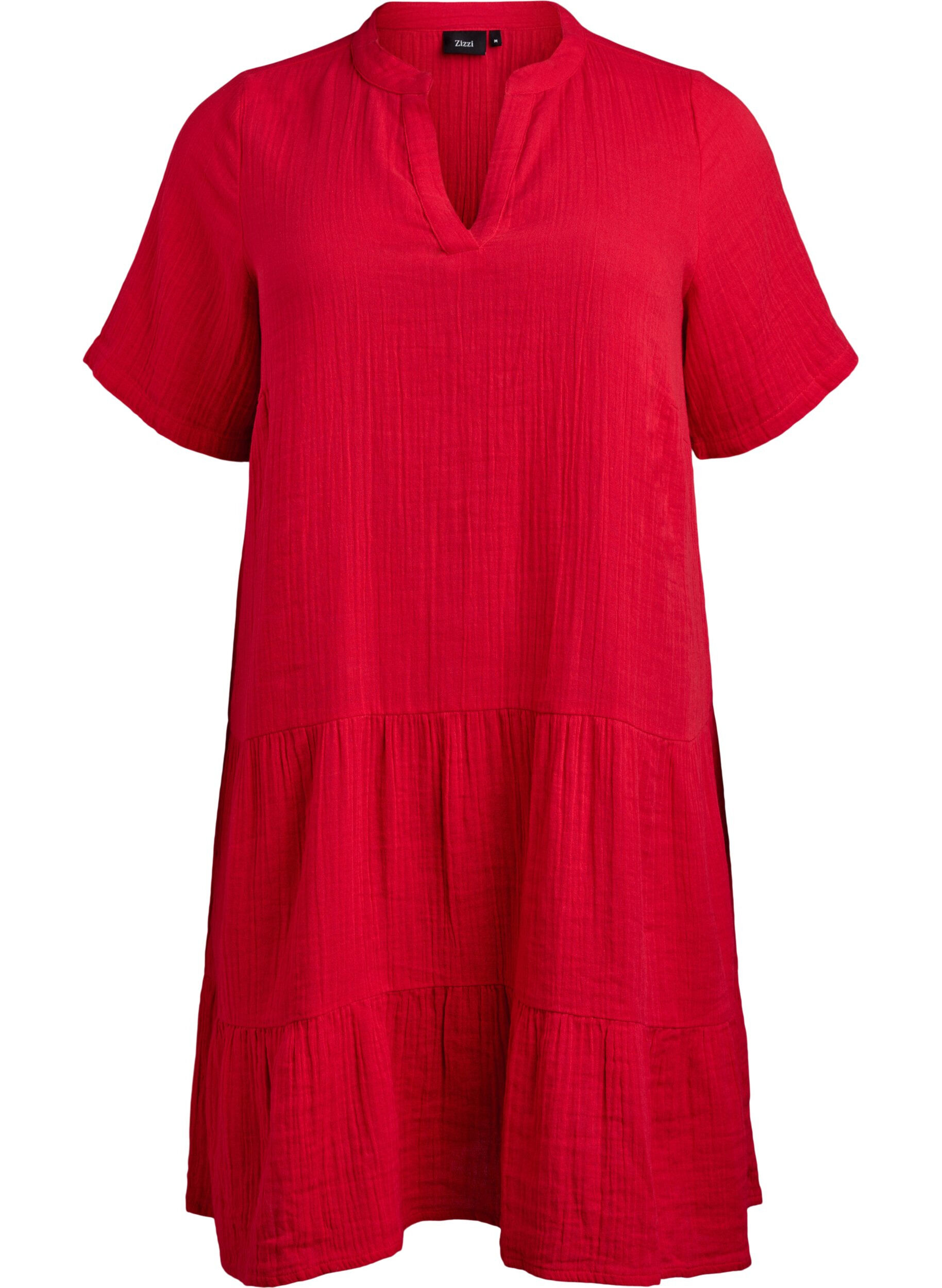 Zizzifashion Short A-line dress in cotton muslin, Red, Packshot image number 0
