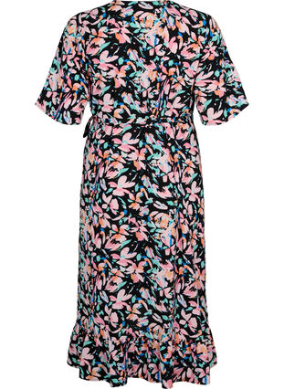 Printed wrap dress with short sleeves , Multi Flower AOP, Packshot image number 1
