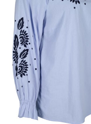 Cotton blouse with embroidery and ruffles, Ch. Blue w. Navy, Packshot image number 3