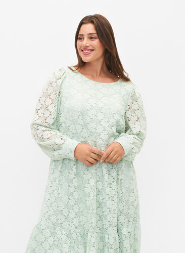 Lace dress with long sleeves, Pastel Green , Model image number 2