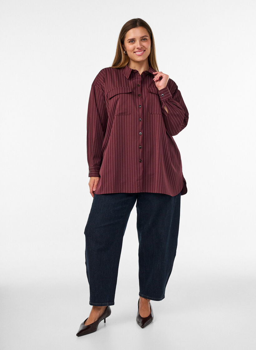 Pinstripe shirt with chest pockets, Red, Model image number 1