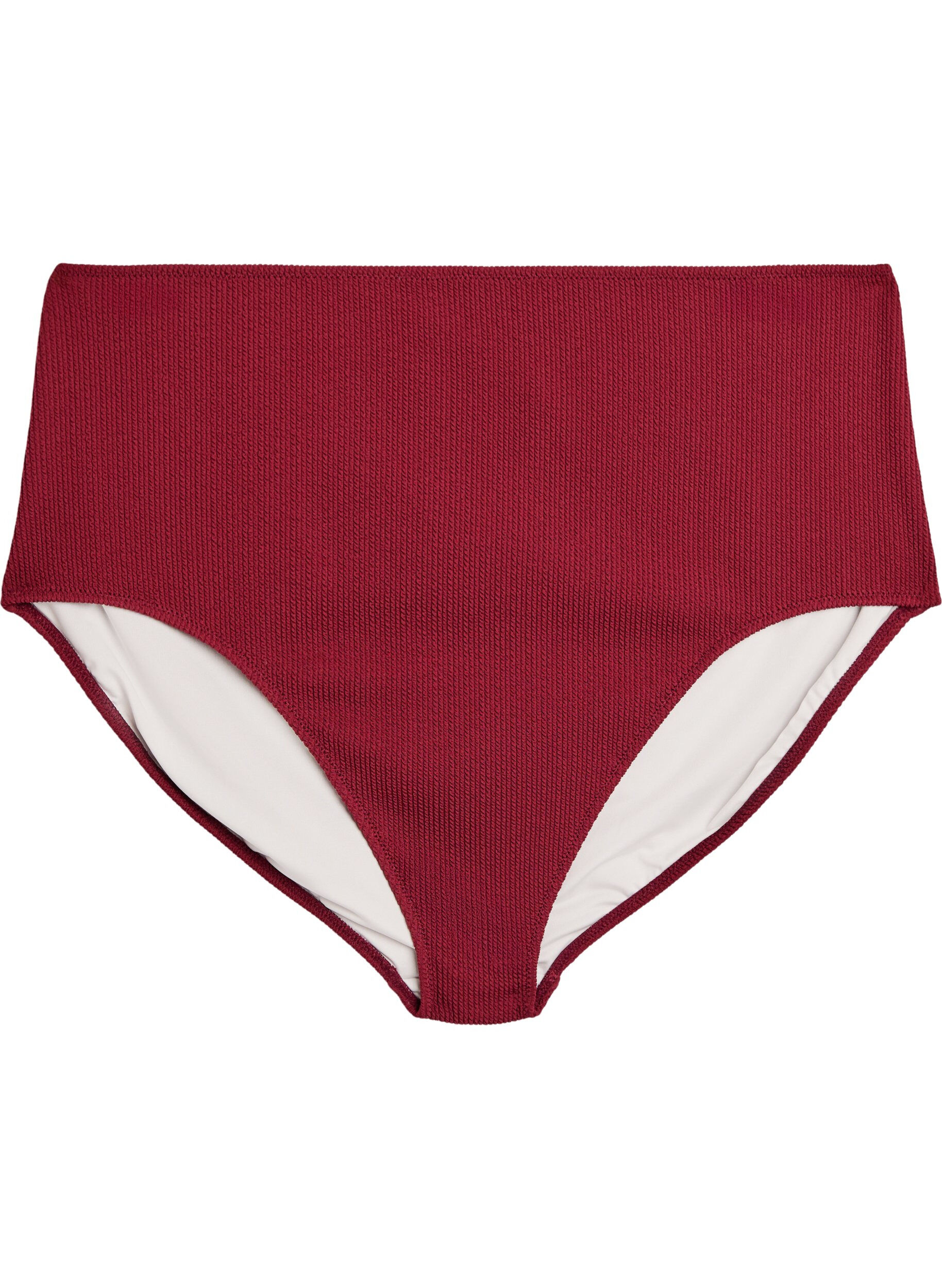 High-waisted bikini bottoms with texture