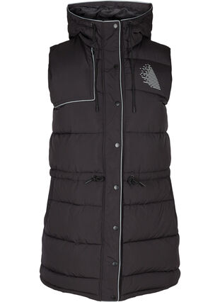 Quilted hooded vest with reflective print, Black, Packshot image number 0