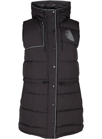 Quilted hooded vest with reflective print