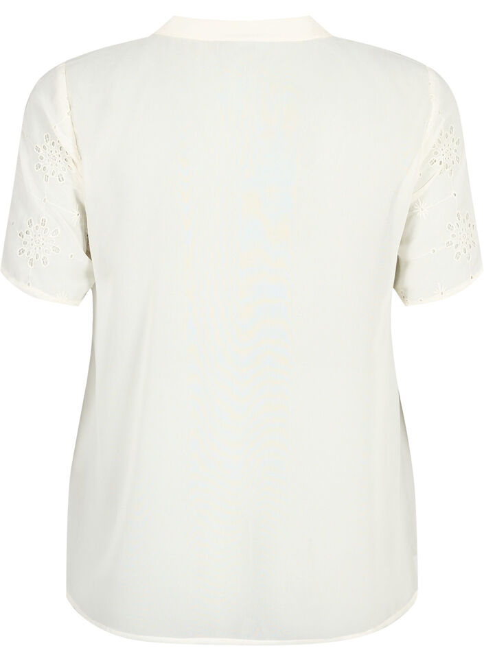 Short sleeve shirt blouse with broderie anglaise, Antique White, Packshot image number 1