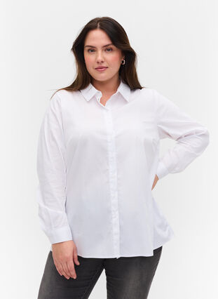 Classic shirt with collar and buttons, Bright White, Model image number 0