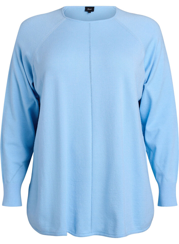 Knit blouse with round neck and knitted pattern, Light Blue, Packshot image number 0
