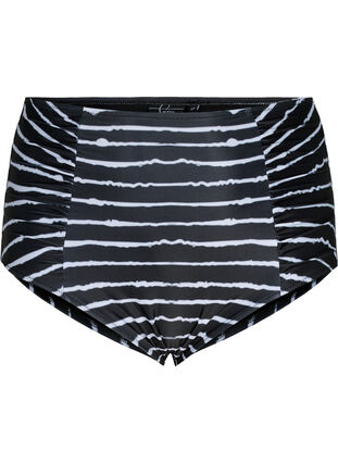 High-waisted striped bikini bottoms, Black White Stripe, Packshot image number 0