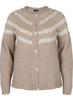 Patterned knit cardigan with wool, Simply Taupe Comb, Packshot image number 0