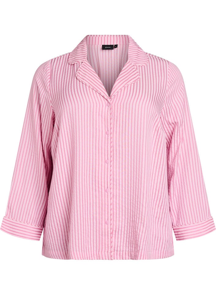 Seersucker pyjama shirt with long sleeves, Pink, Packshot image number 0