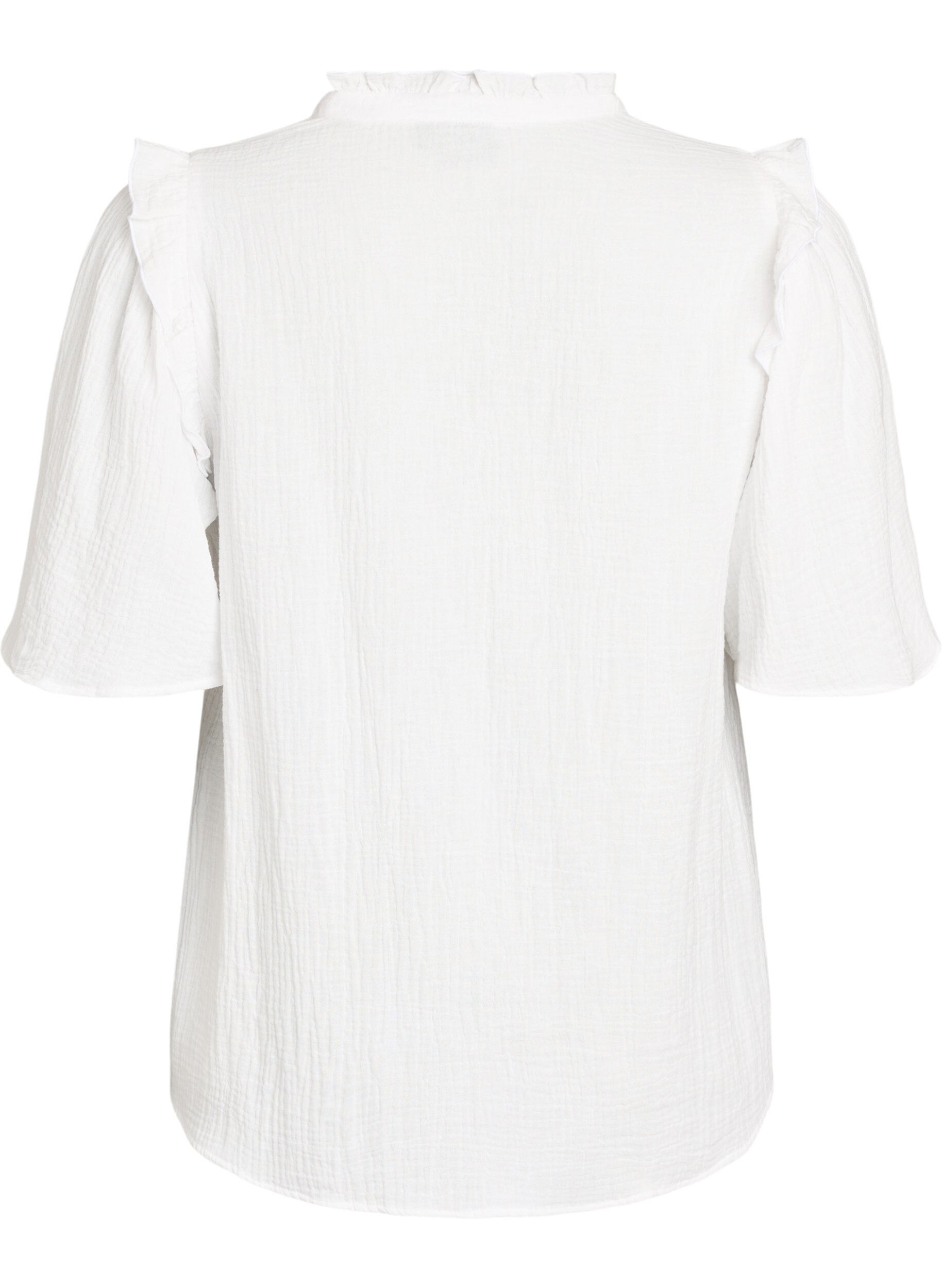 ZizzifashionBlouse in cotton muslin with broderie anglaise and 1/2 sleeves, White, Packshot image number 1
