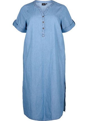 amazon denim dress plus size Women's Plus Size Lapel Short Sleeve Button Down Casual Midi Denim Dress with Pockets
