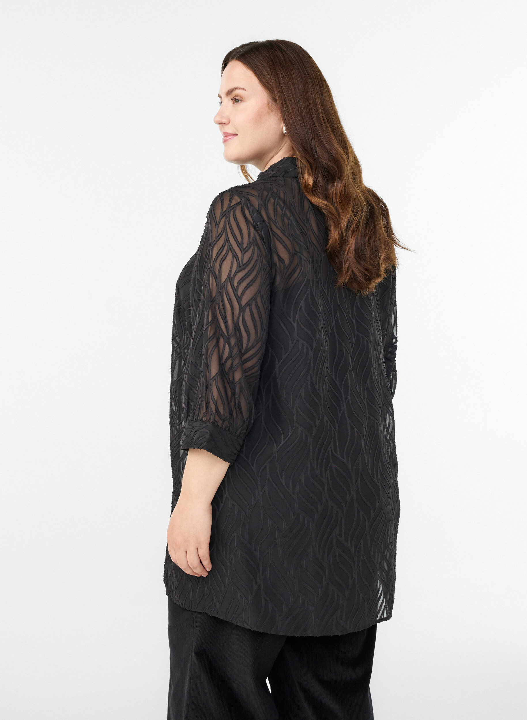 Zizzifashion Chiffon tunic with textured pattern, Black, Model image number 2