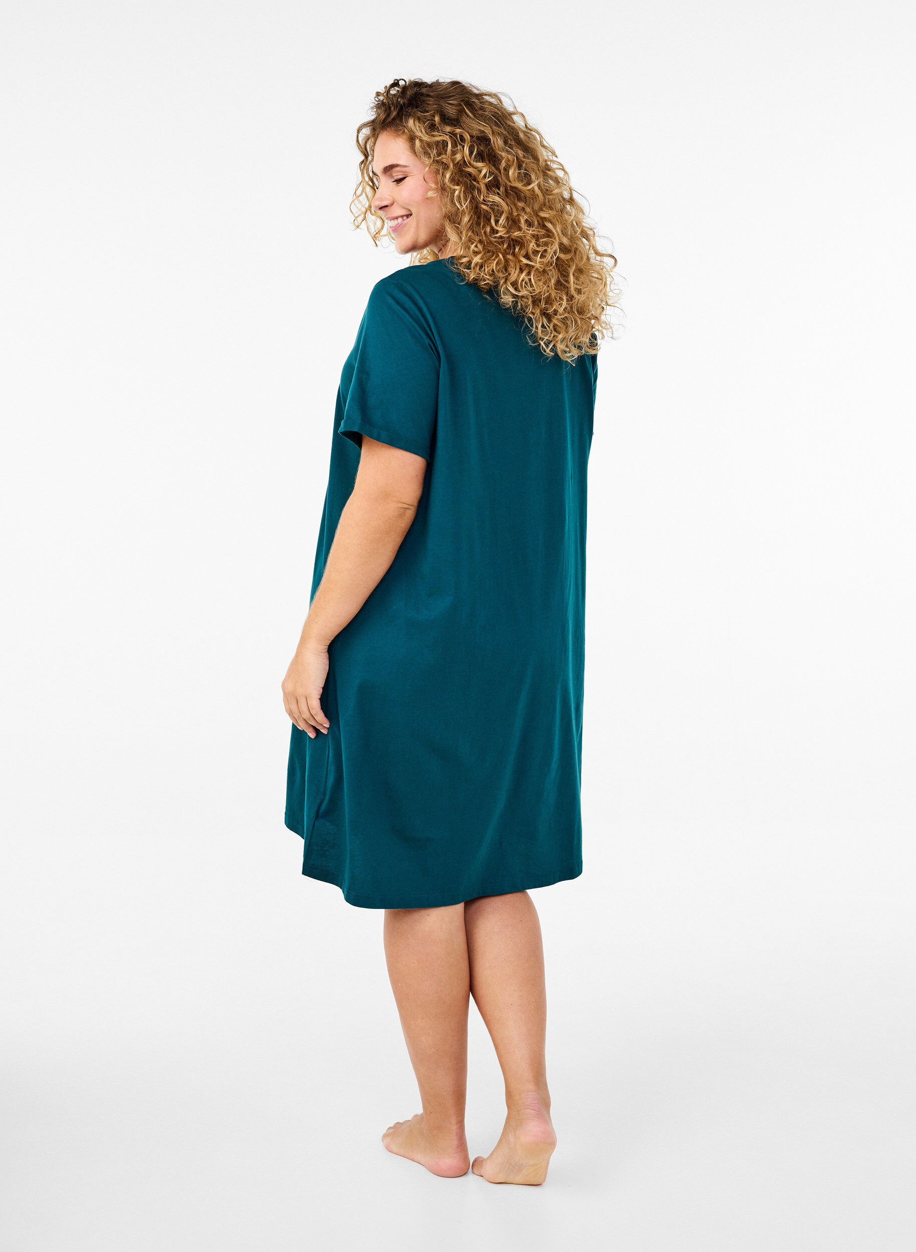 ZizzifashionShort-sleeved nightgown in organic cotton, Green, Model image number 2