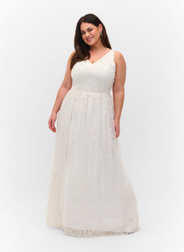 Sleeveless v-neckline wedding dress, Star White, Model image number 0
