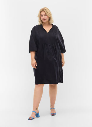 Dress with 3/4 sleeves in lyocell (TENCEL™), Black, Model image number 2