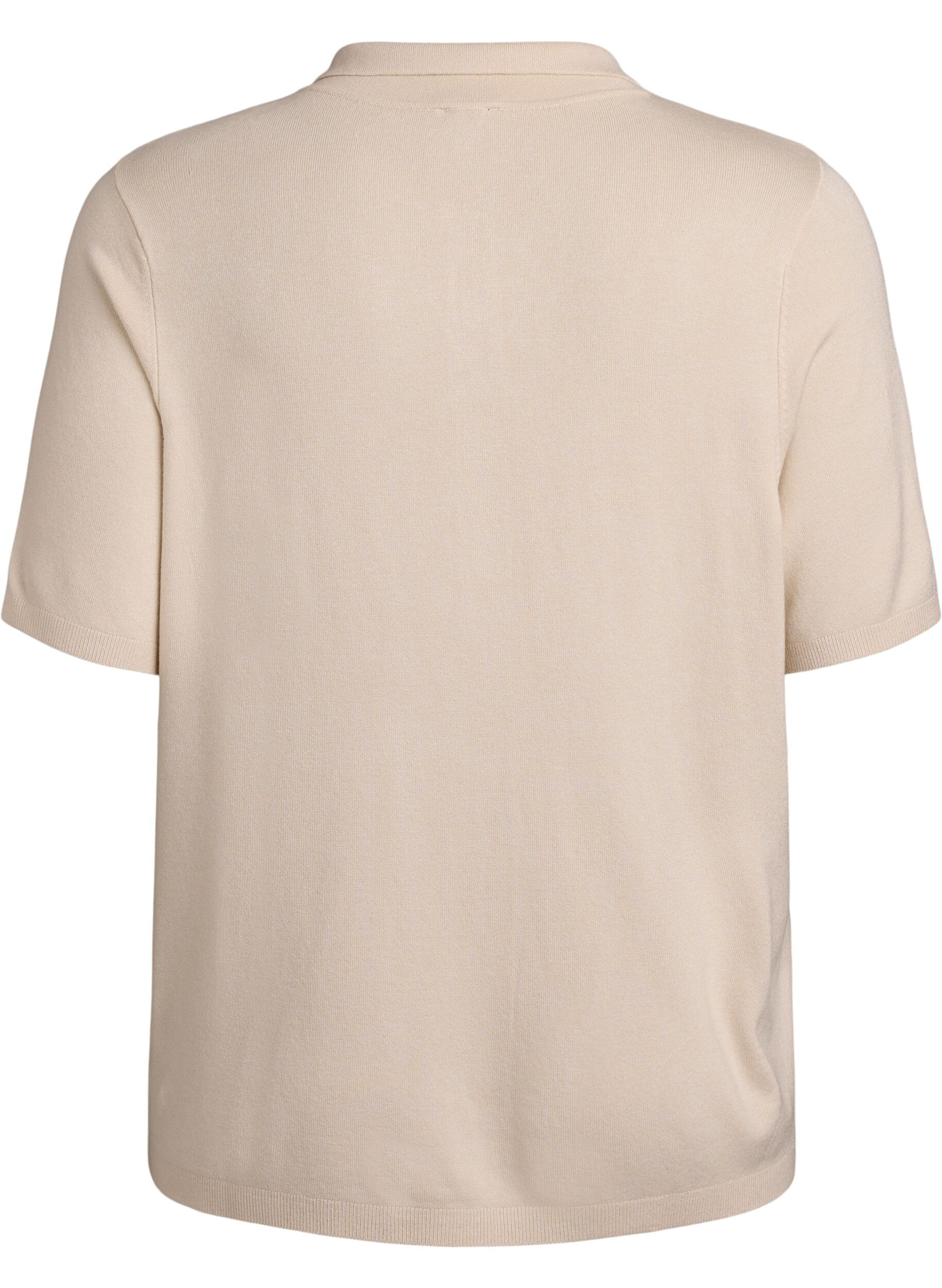 Zizzifashion Fine-knit polo shirt with short sleeves, Beige, Packshot image number 1