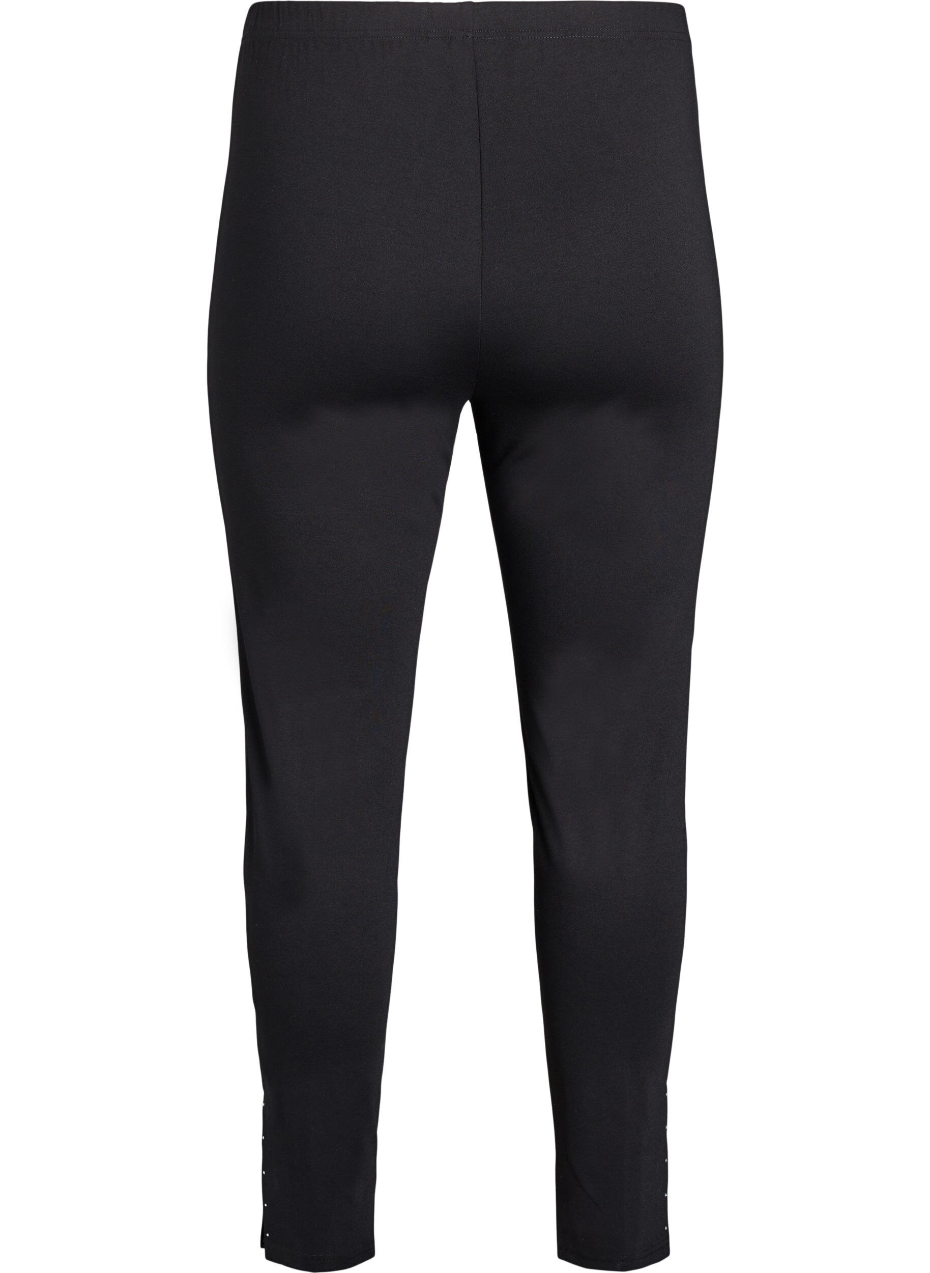 Zizzifashion Leggings with slits and small rhinestones, Black, Packshot image number 1