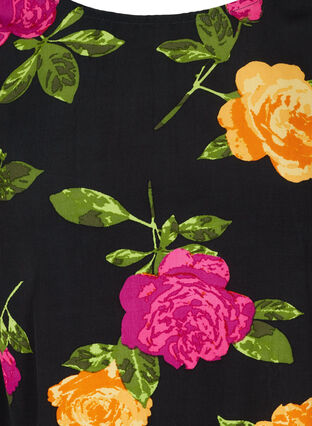 Floral viscose blouse with 3/4-length sleeves and smocking, Black Flower AOP, Packshot image number 2