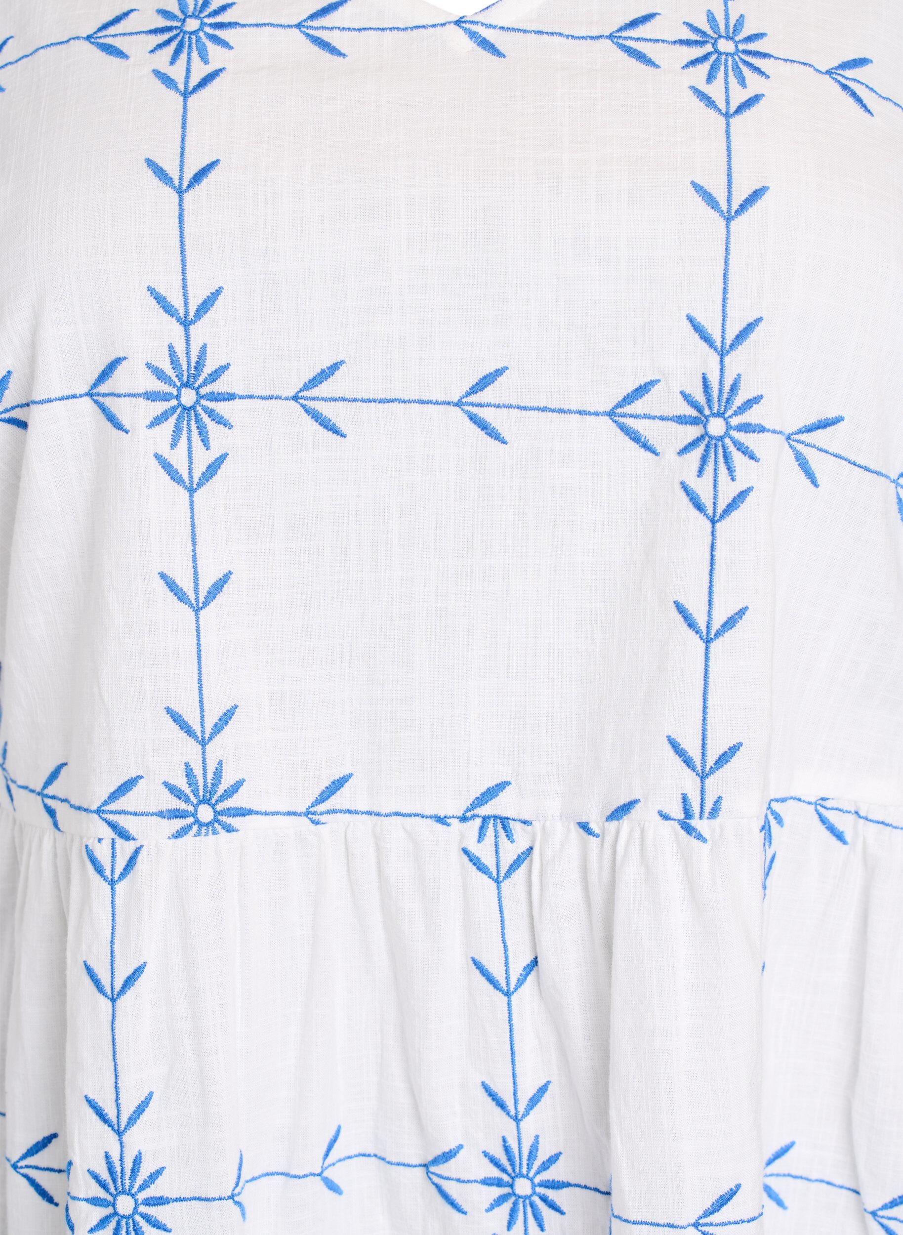 Zizzifashion Short dress with V-neck and embroidery, White, Packshot image number 2