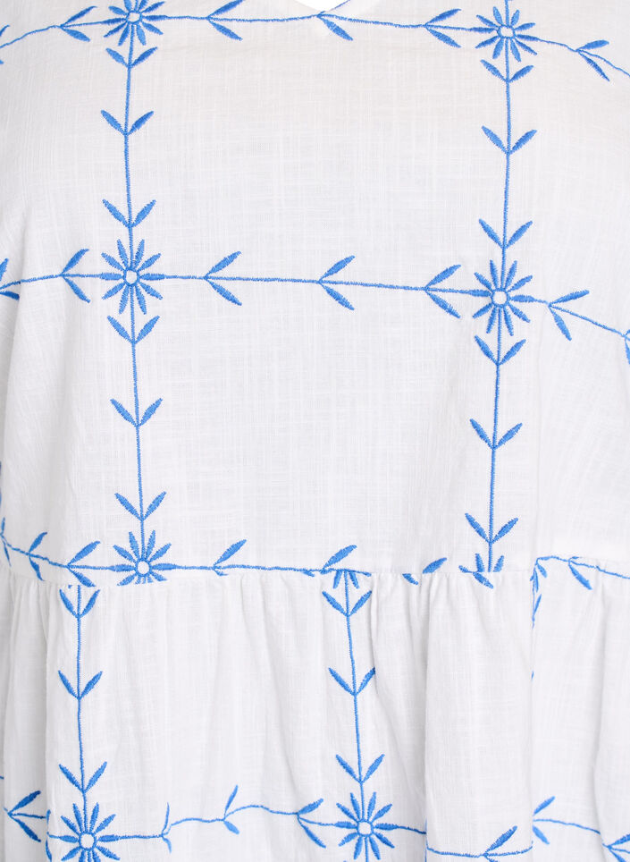 Short dress with V-neck and embroidery, White, Packshot image number 2