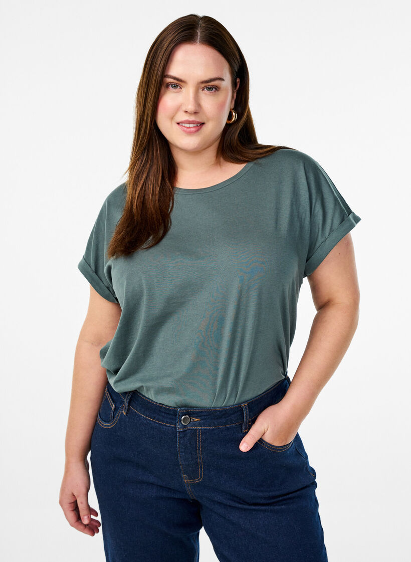 Short sleeve cotton blend T-shirt, Green, Model image number 0