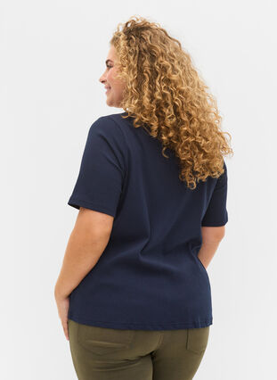 Short-sleeved T-shirt with buttons, Navy Blazer, Model image number 1