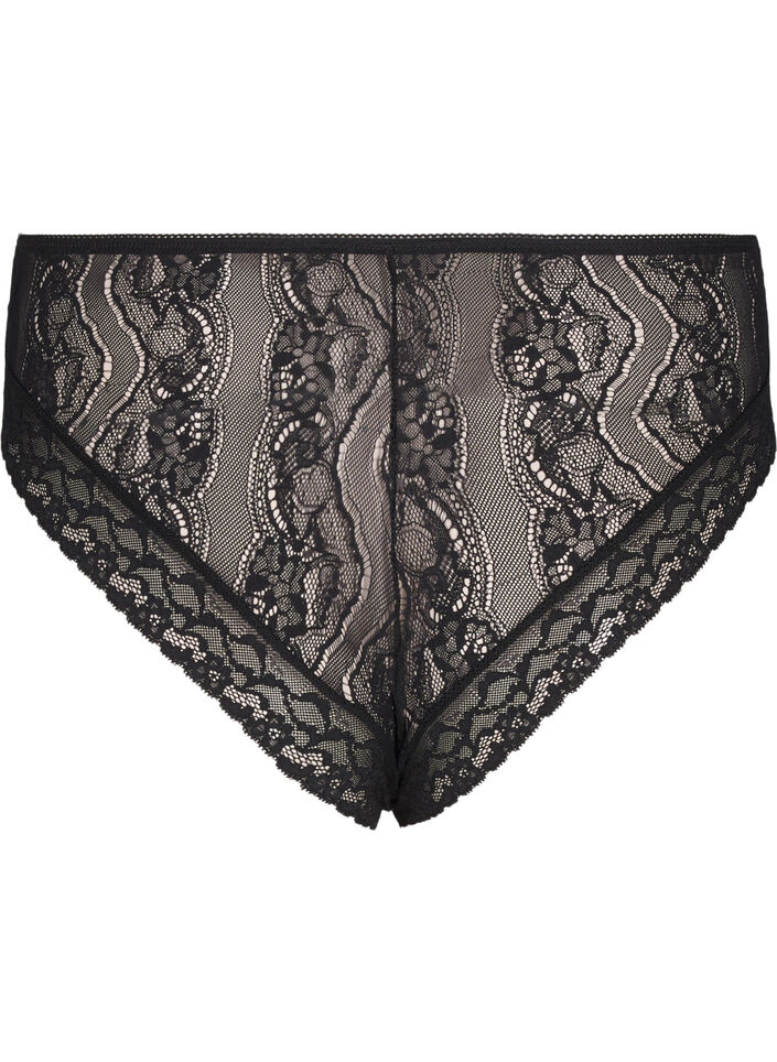 Lace brazilian panties in microfibre, Black, Packshot image number 1
