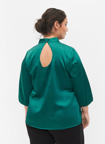 Blouse with 3/4 sleeves and chin collar, Evergreen, Model image number 1