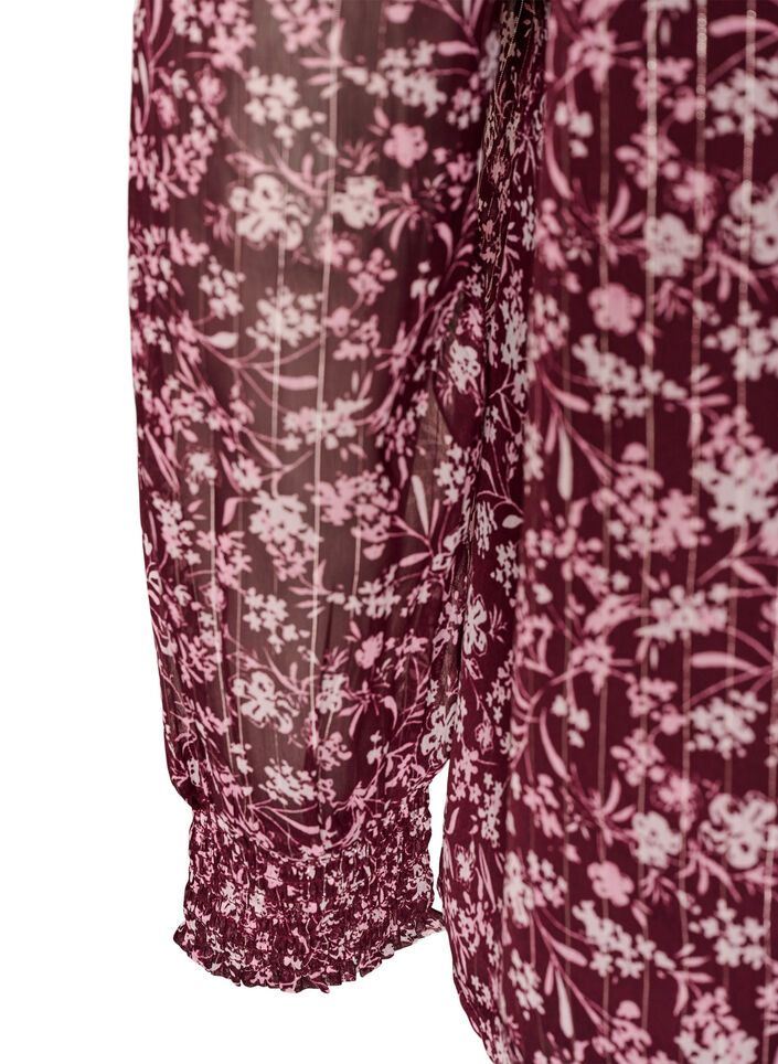 Blouse with floral print and glitter thread, Red, Packshot image number 3