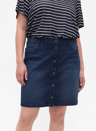 FLASH - Denim skirt with button closure, Dark Blue Denim, Model image number 2