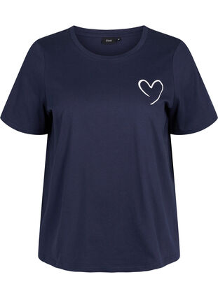 Short sleeved pyjama t-shirt in cotton, Navy Blazer w. Heart, Packshot image number 0