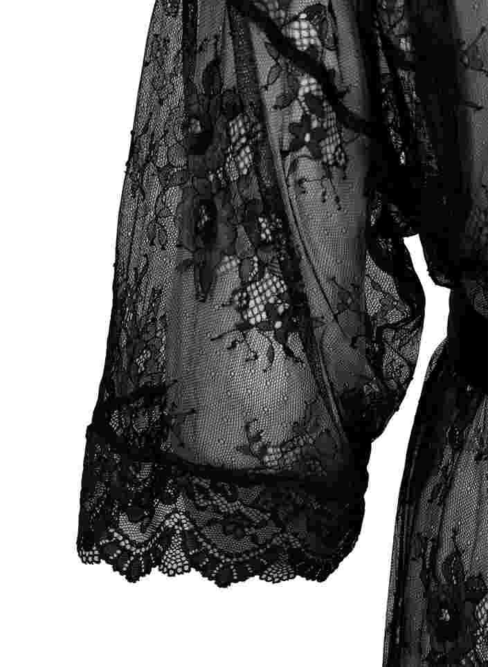 Short lace dressing gown, Black, Packshot image number 3