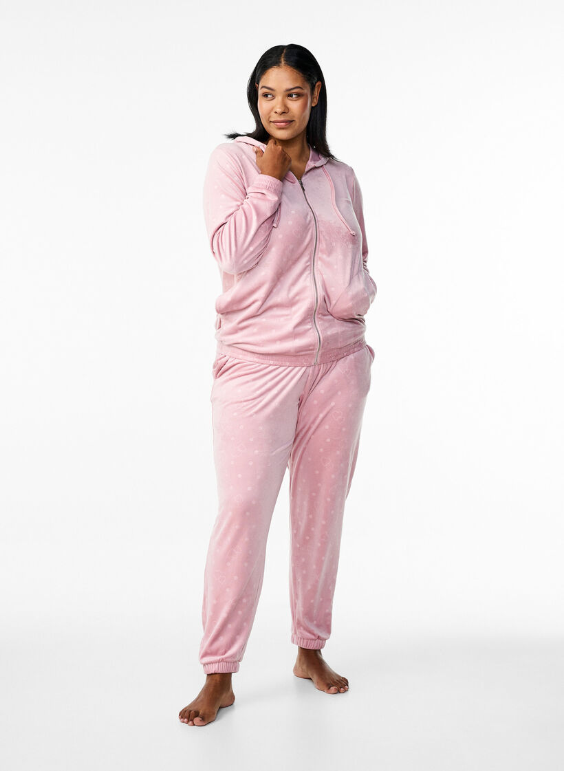 Velour trousers with polka dots and hearts, Rose, Model image number 0