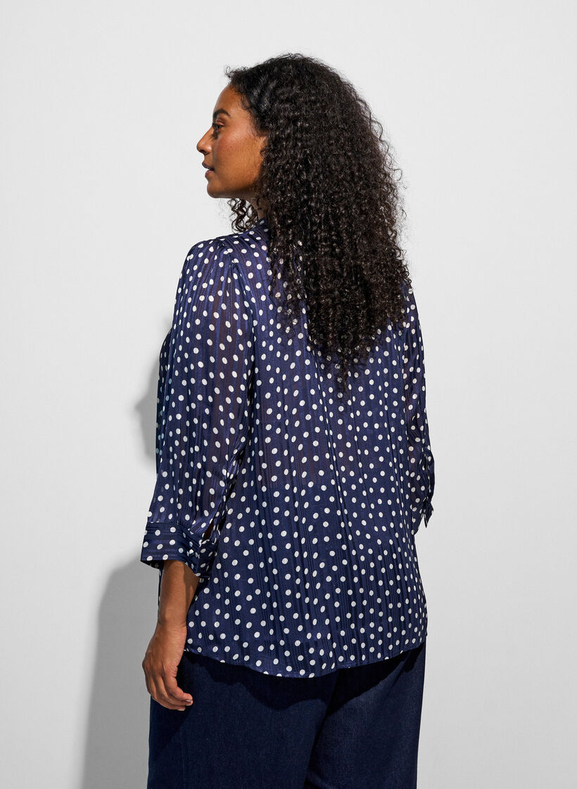 Patterned shirt with a stand-up collar and 3/4-sleeves, Blue, Model image number 2